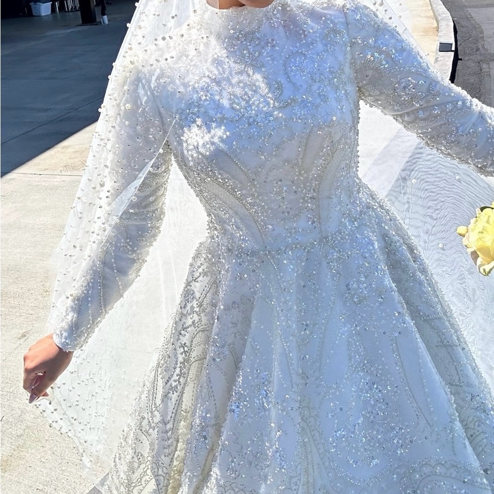 Royal Beaded Modest Wedding Dress (White/Ivory) - Picture 6 of 10